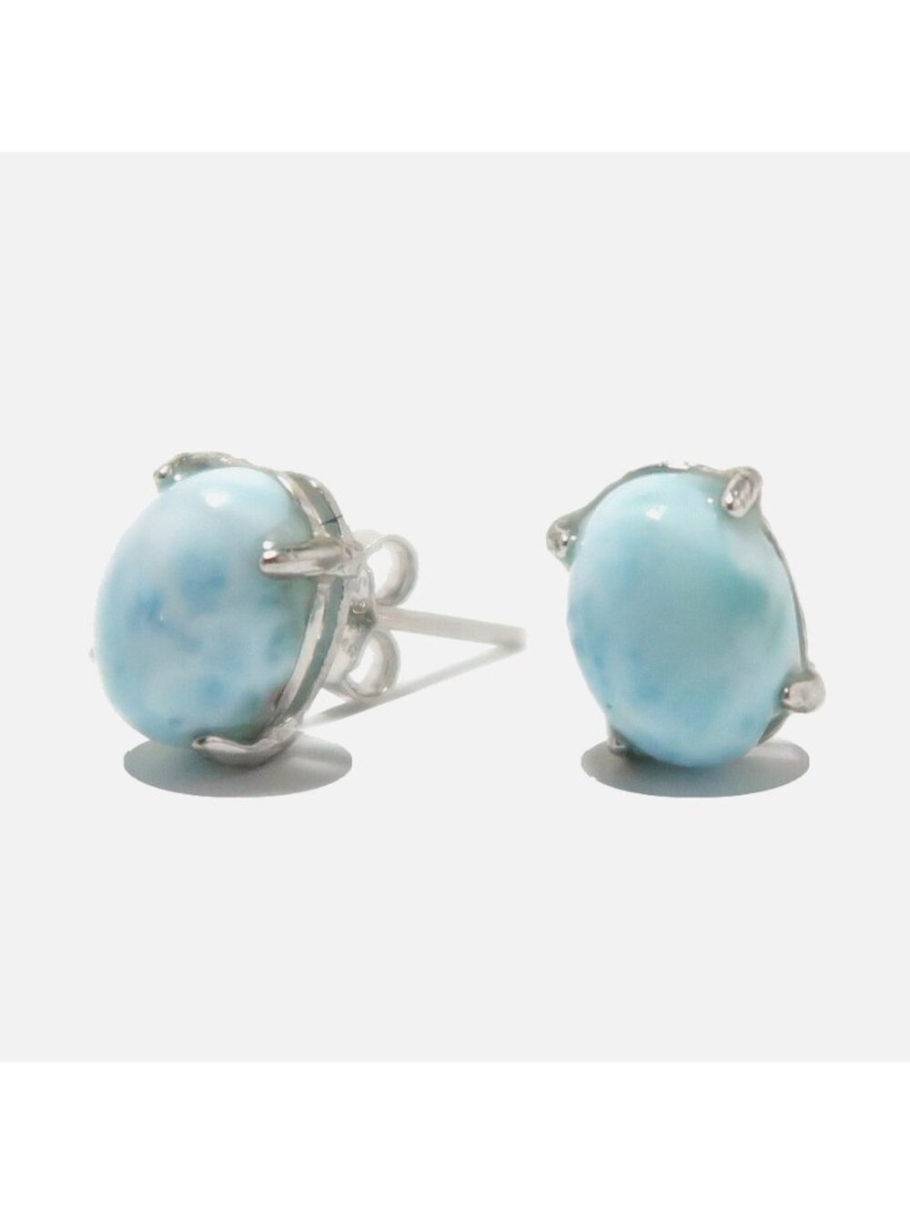 Larimar Earrings Caribbean Blue Studs Sterling Silver Oval Stone Crystal Jewelry